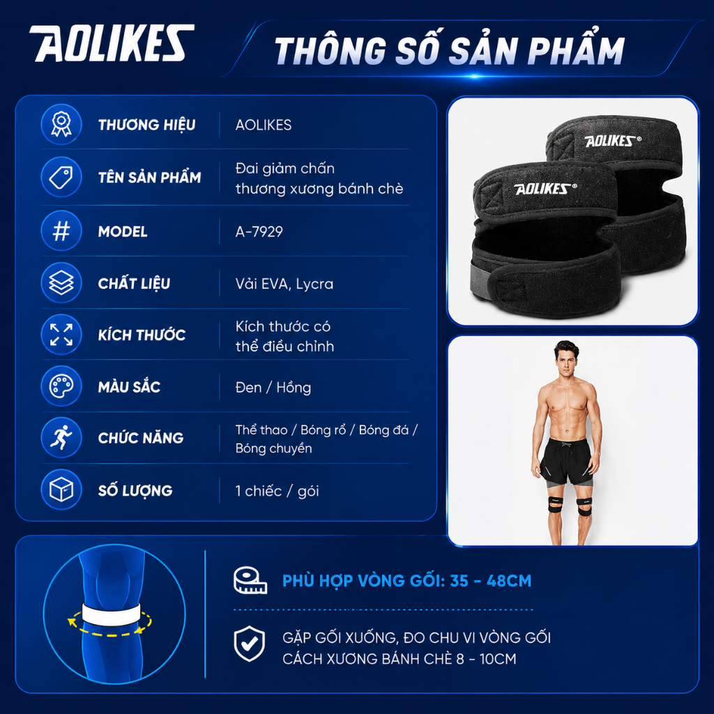 Băng gối thể thao, Băng quấn đầu gối bảo vệ khớp gối khi chơi thể thao, chạy bộ,leo núi AOLIKES 7929