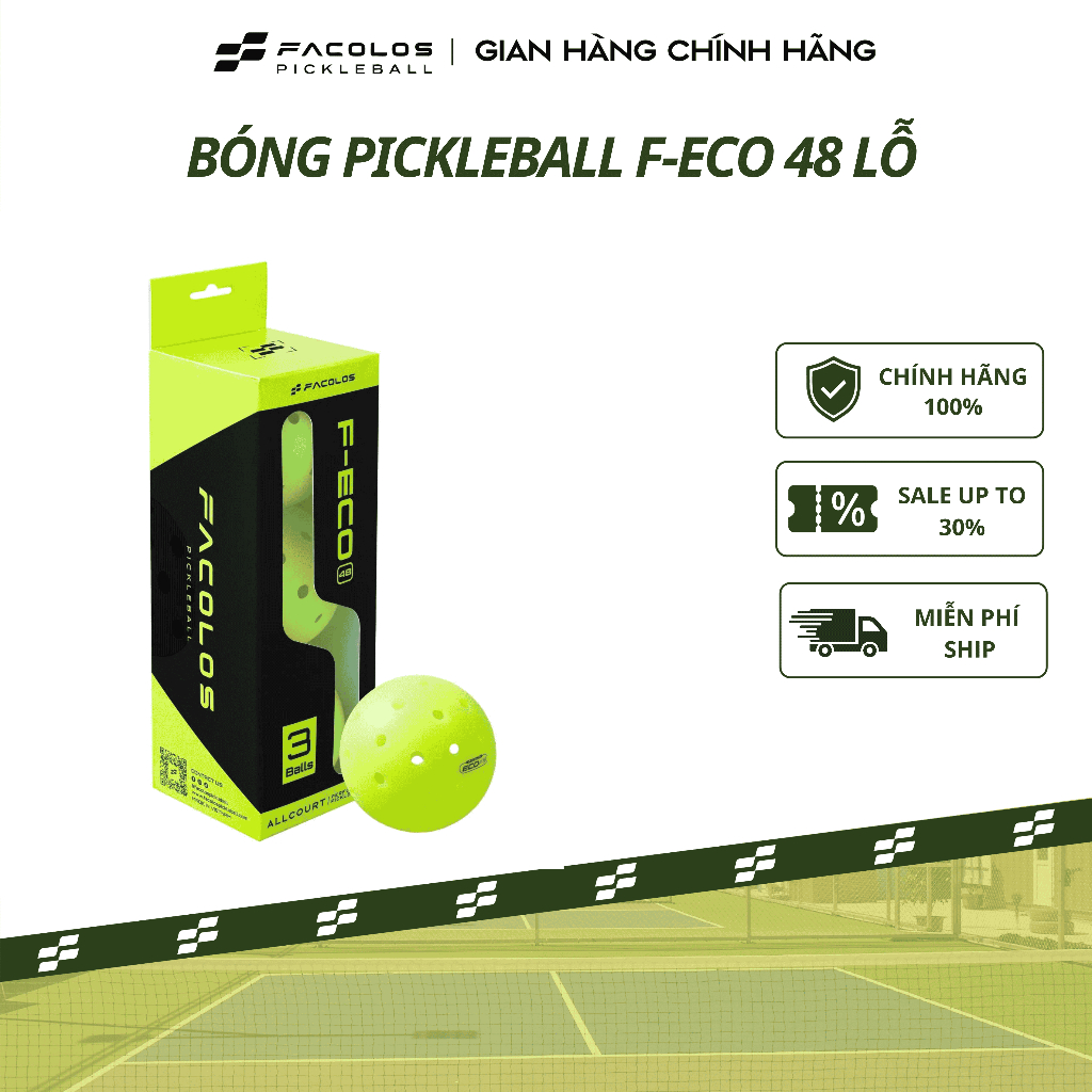 Bóng pickleball Facolos F-ECO 48 lỗ - tạo tốc độ bóng nhanh, cảm giác đánh mạnh mẽ, dứt khoát