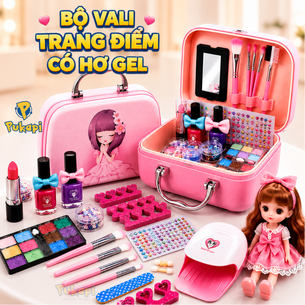 Đồ Chơi Trang Điểm Cho Bé Gái Có Hơ Gel Bộ Đồ Chơi Make up Làm Đẹp Mô Phỏng Trang Điểm Hộp Trang Điểm-Đồ Chơi Cho PUKAPI