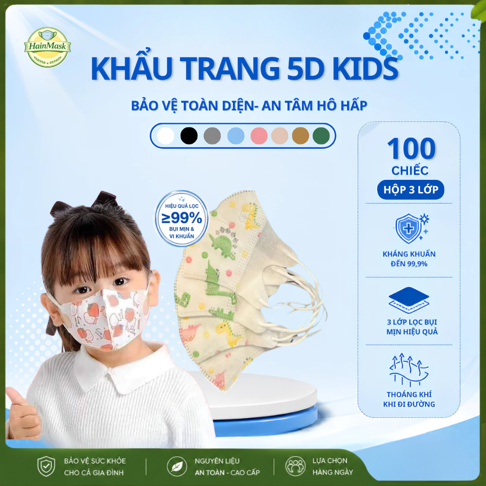 Khẩu Trang Trẻ Em 5D KIDS Thịnh Phát Chính Hãng | Êm Tai - Thoáng Khí - Ôm Mặt - Co Giãn | Set 200C