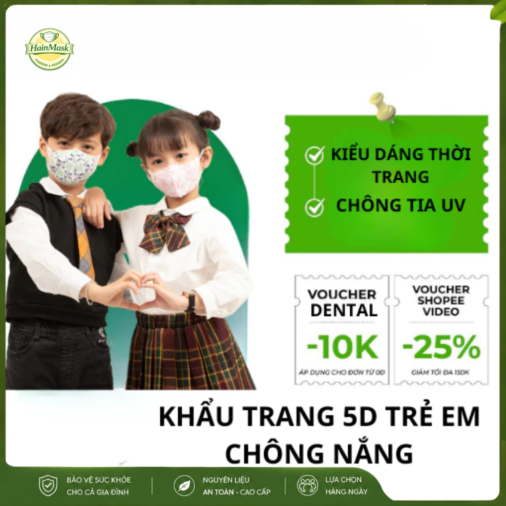 Khẩu Trang Trẻ Em 5D KIDS Thịnh Phát Chính Hãng | Êm Tai - Thoáng Khí - Ôm Mặt - Co Giãn | Set 200C