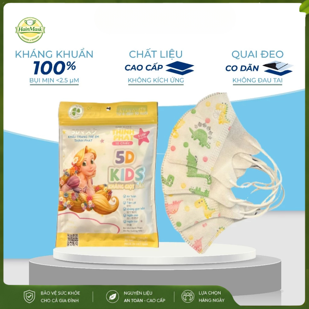 Khẩu Trang Trẻ Em 5D KIDS Thịnh Phát Chính Hãng | Êm Tai - Thoáng Khí - Ôm Mặt - Co Giãn | Set 200C