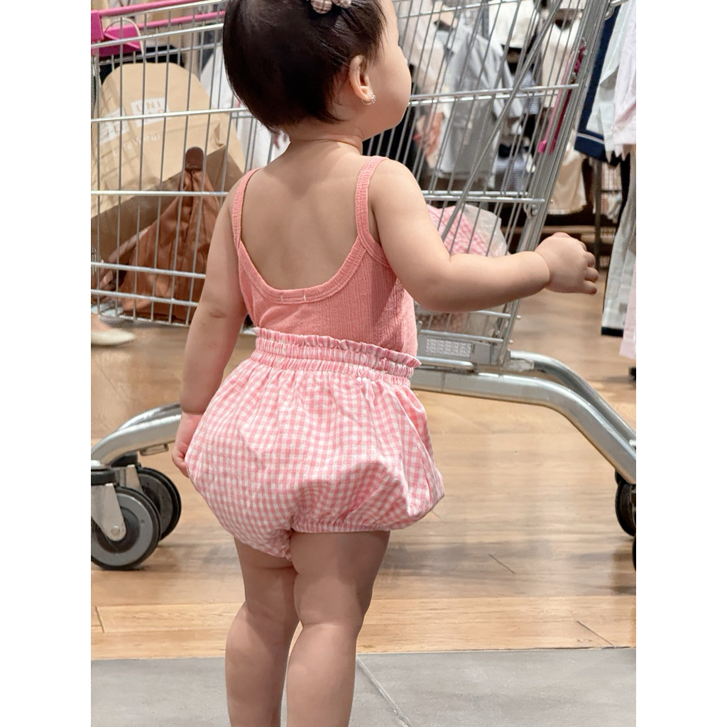 🌿 Quần Bí Bé Gái Bun.BéBé – Thô Cotton Hàn Quốc Kẻ Caro | Mềm Mại, Thoáng Mát, An Toàn Cho Bé