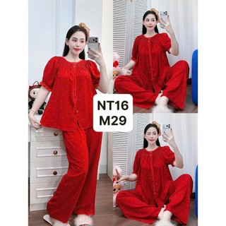 NT16-Tay ngắn quần dài tole lanh cổ nhún viền mặc nhà mát thấm hút mồ hôi dành cho nữ từ 45kg-70kg