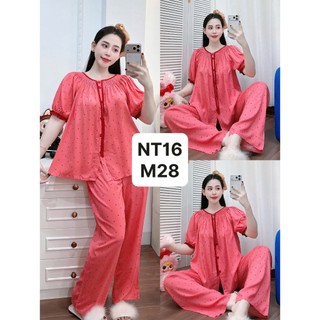 NT16-Tay ngắn quần dài tole lanh cổ nhún viền mặc nhà mát thấm hút mồ hôi dành cho nữ từ 45kg-70kg