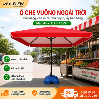 Ô Dù Vuông Ngoài Trời Che Nắng Mưa, Dù Bán Hàng 4 Nan Khung Thép, Size 2x2/2.5x2.5/3x3m, Xanh/Đỏ