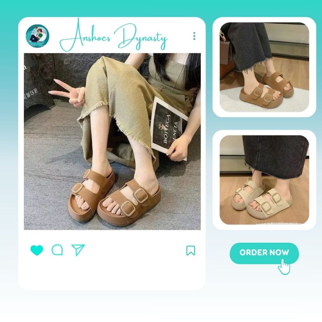 Dép Lê Nữ, Dép Nữ Da Lộn 2 Quai Khóa Cài Đế Cao Su Bền Đẹp Màu Kem N15 || AnshoesDynasty