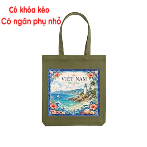 Túi Tote có khóa kéo NHA TRANG Việt Nam - túi vải xanh lá xanh matcha CÓ KHÓA thời trang tuie0338G