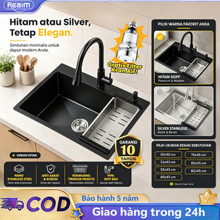 Chậu Rửa Bát 1 Hố INOX 304 Cao Cấp Nhập khẩu Chậu đơn dung tích lớn Chậu rửa chén màu đen/bạc
