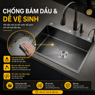 Chậu Rửa Bát 1 Hố INOX 304 Cao Cấp Nhập khẩu Chậu đơn dung tích lớn Chậu rửa chén màu đen/bạc