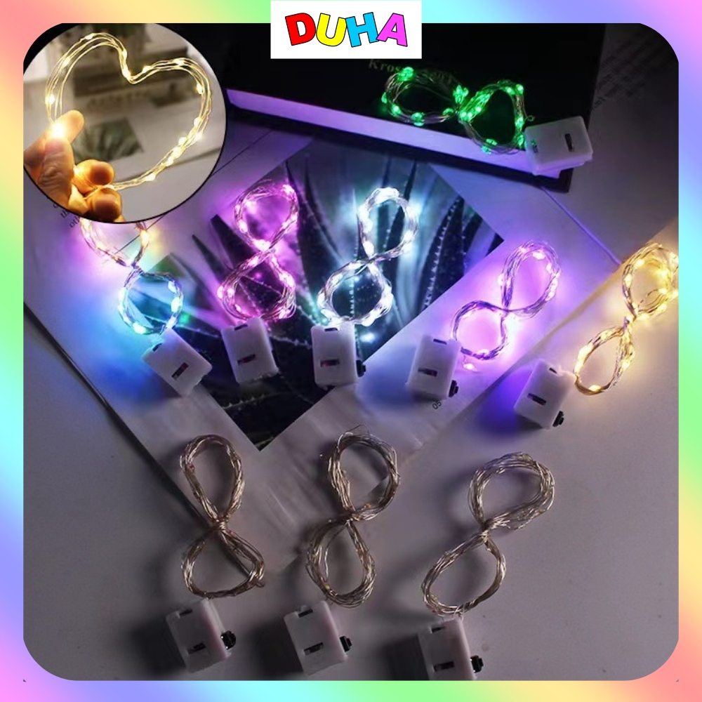Dây đèn led fairylight trang trí có sẵn pin 3 chế độ sáng 1m-2m-3m đèn led mini đủ màu dùng pin trang trí noel DUHA 014