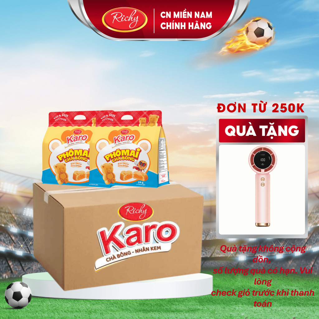[TẶNG  QUẠT ĐƠN 250K]Thùng 24 gói nhỏ ( 6 túi lớn) bánh Karo gấu chà bông phô mai bánh gấu