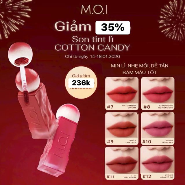 SON TINT LÌ CANDY COTTON MOI HỒ NGỌC HÀ . SON TINT SIÊU LÌ , MỀM MÔI , NHẸ TÊNH, PHIÊN BẢN GIỚI HẠN