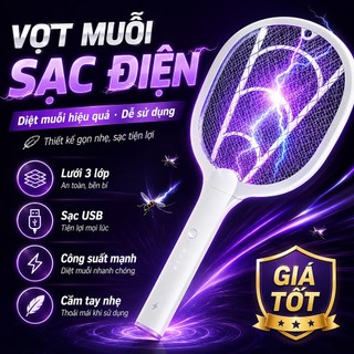 Cao Cấp Để Bàn Sạc USB Vợt Diệt Côn Trùng Để Bàn 3 Trong 1 Shintree Có Đèn Tự Động