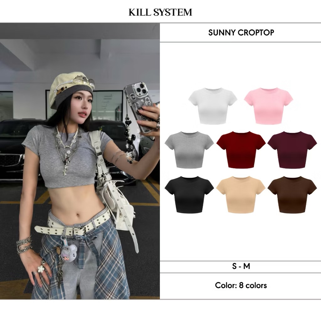 [LINK MỚI] Áo thun gân tăm mỏng co giãn croptop SUNNII - KILLSYSTEM