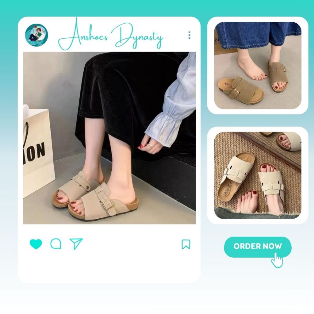 Dép Lê Nữ Đính Khuy Vuông, Dép Nữ Da Lộn Đế Cao Su Đủ Màu Full Box Bill N18 || AnshoesDynasty