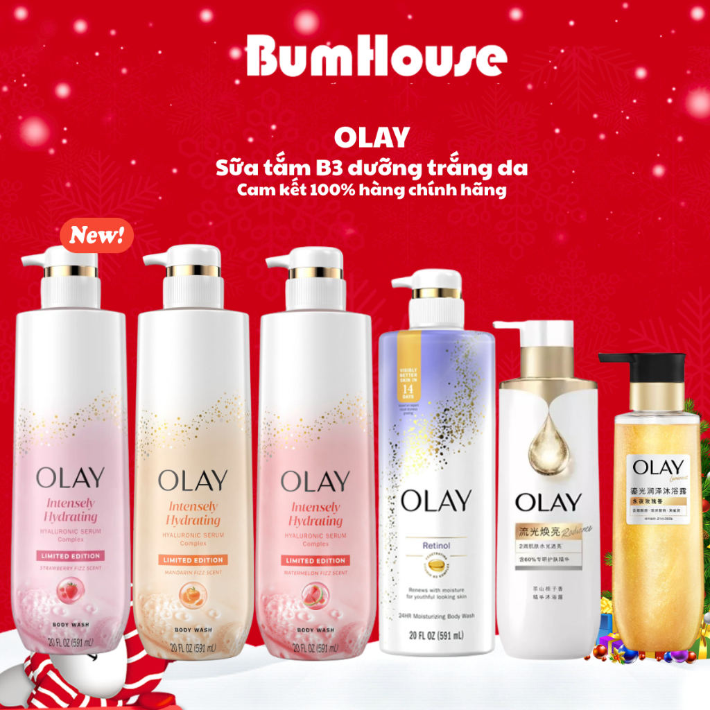 Sữa Tắm OLAY B3+ Siêu Dưỡng Trắng Da, Cấp Ẩm Và Đàn Hồi Cho Da Chai 50g 200g 500ml 591ml