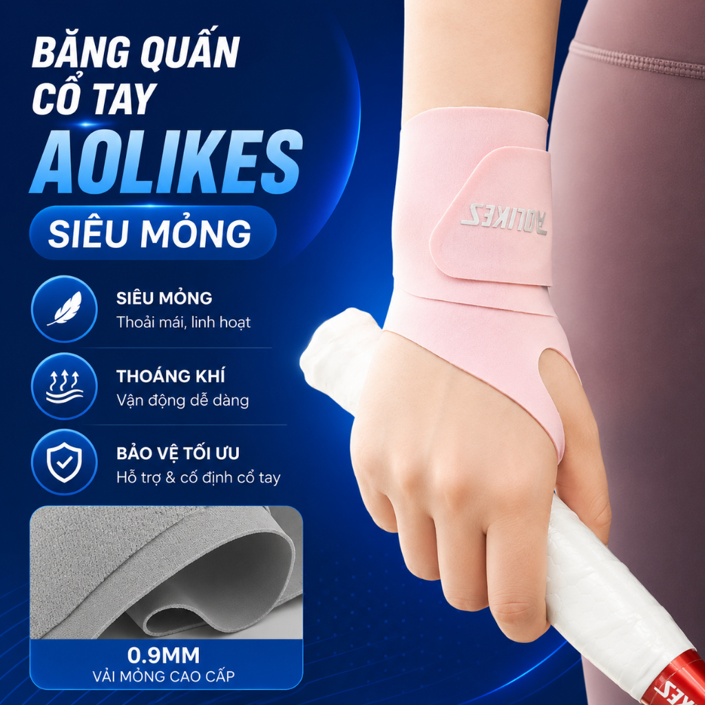 Băng Quấn Cổ Tay AOLIKES 7935 –Siêu Mỏng 0.9mm, Hỗ Trợ Viêm Gân, Giảm Đau Khi Tập Gym, Chơi Thể Thao