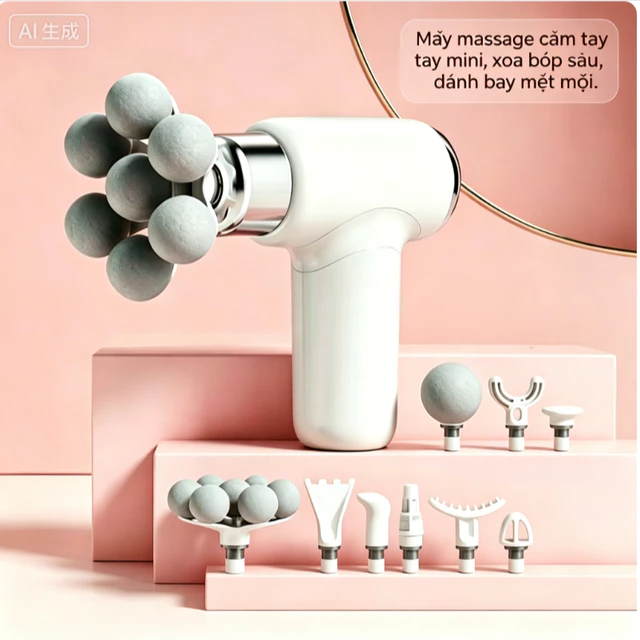 Súng massage cầm tay mini，Súng massage giảm đau cơ vai gáy，mát xa gun bộ máy giãn cơ đấm lưng nhỏ gọn 6 chế độ