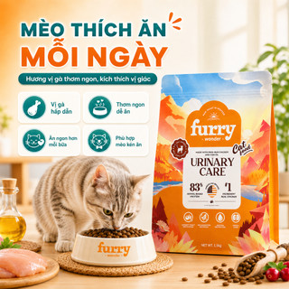 Thức Ăn Cho Mèo Furry Wonder 1.5kg Hỗ Trợ Tiết Niệu Hạt Khô Cho Mèo 83% Đạm Động Vật Vị Gà