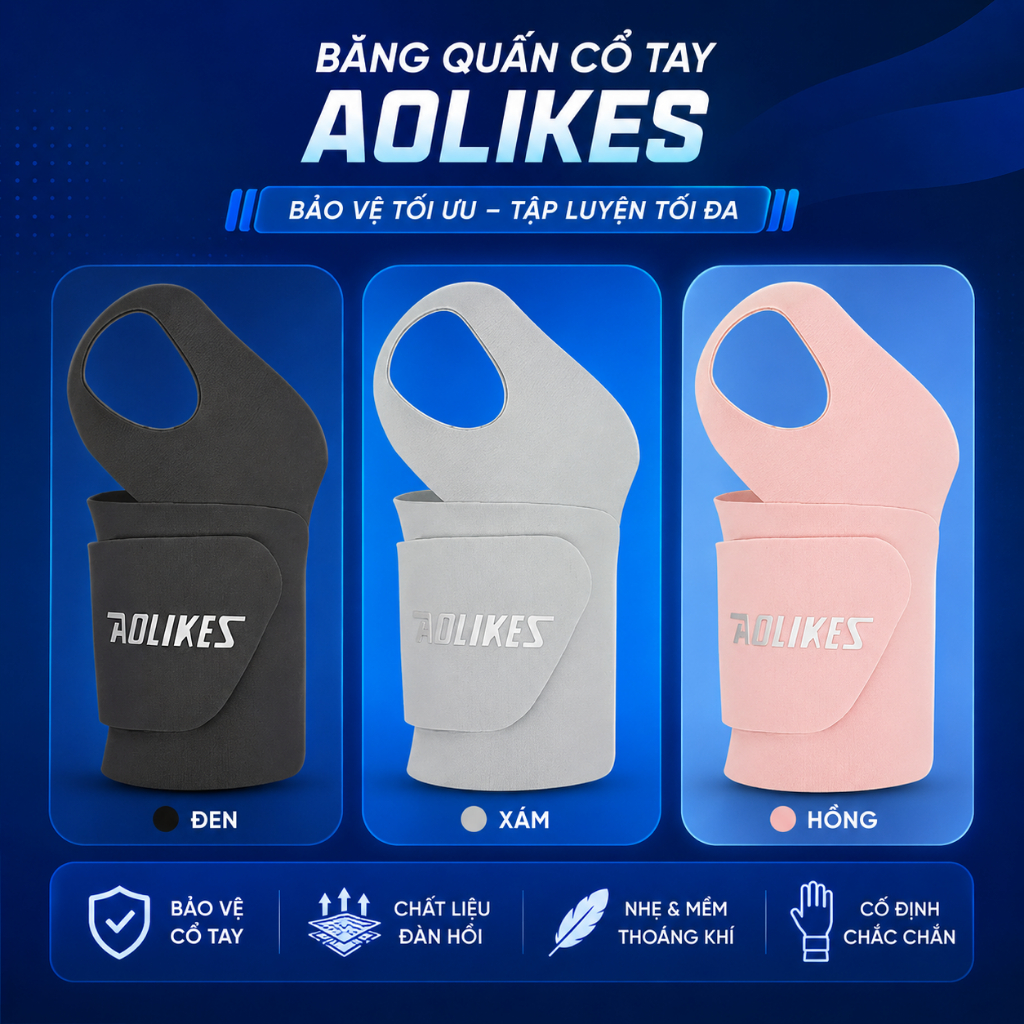 Băng Quấn Cổ Tay AOLIKES 7935 –Siêu Mỏng 0.9mm, Hỗ Trợ Viêm Gân, Giảm Đau Khi Tập Gym, Chơi Thể Thao