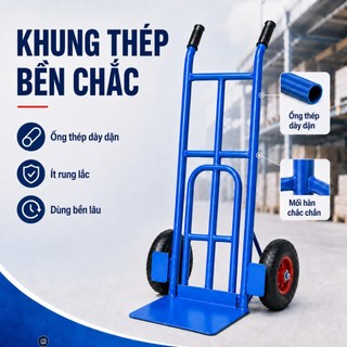 Xe Đẩy Hàng 2 Bánh Tải Trọng 250kg Bánh Cao Su Đặc 8 Inch Khung Thép Chắc Chắn Có Bàn Xếp Kéo Đẩy Linh Hoạt Siêu Bền