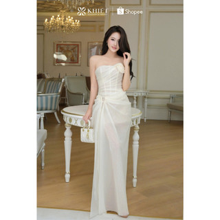 Đầm tiệc dài ren phối tơ Khiết Style thiết kế corset đính hoa 3D cao cấp KD521