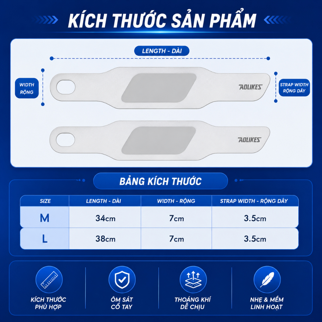 Băng Quấn Cổ Tay AOLIKES 7935 –Siêu Mỏng 0.9mm, Hỗ Trợ Viêm Gân, Giảm Đau Khi Tập Gym, Chơi Thể Thao