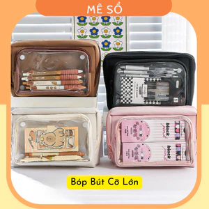 Bóp Bút To Nhiều Ngăn Meso, Hộp Bút Cỡ To 9 Ngăn Chứa Rộng Rãi, Bóp Viết To Trong Suốt Form Cứng Cáp