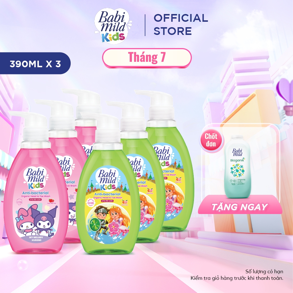 Combo 3 Sữa tắm gội toàn thân trẻ em Babi Mild Kids 390ML