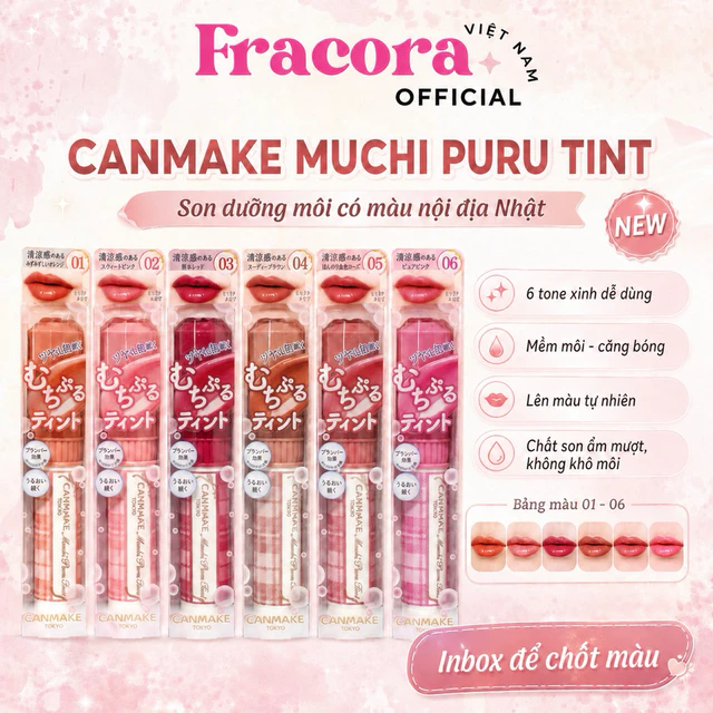 Canmake/Son Tint dưỡng có màu dưỡng ẩm môi canmake muchipuru tint/5 màu chính FRACORA