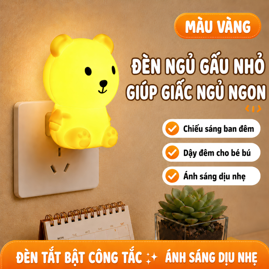 Đèn Ngủ Cảm Ứng Bóng Led Cảm Biến Ánh Sáng Tự Động Bật Tắt, Đèn Decor Phòng Ngủ Mini Cắm Điện Trực Tiếp Hình Dễ Thương