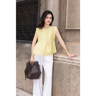 SWANLAKE | Áo Kiểu Nữ Sát Nách Dáng Babydoll Xếp Ly Cổ Tròn Chất Tơ Cotton Dạo Phố Hè A13863