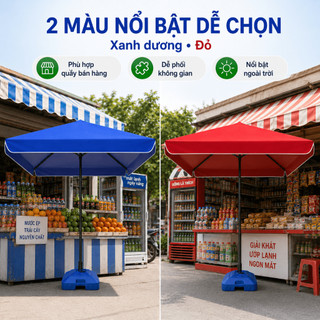 Ô Dù Vuông Ngoài Trời Che Nắng Mưa, Dù Bán Hàng 4 Nan Khung Thép, Size 2x2/2.5x2.5/3x3m, Xanh/Đỏ