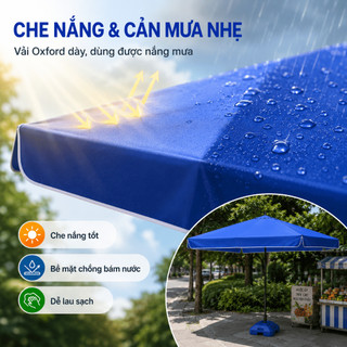 Ô Dù Vuông Ngoài Trời Che Nắng Mưa, Dù Bán Hàng 4 Nan Khung Thép, Size 2x2/2.5x2.5/3x3m, Xanh/Đỏ