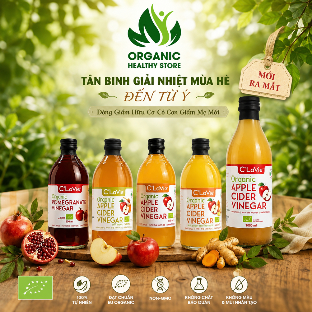 Giấm táo giấm lựu hữu cơ C'LaVie có giấm cái detox healthy nhập khẩu Ý