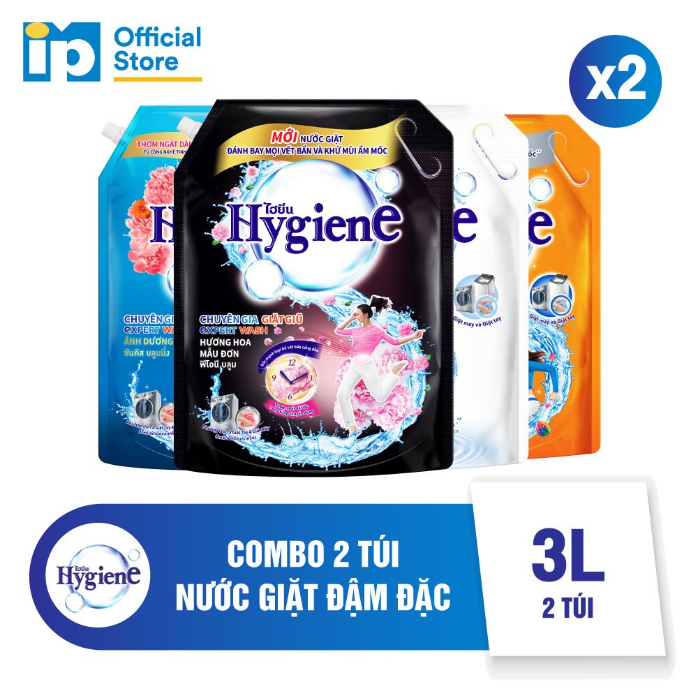Combo 2 Nước Giặt Đậm Đặc Hygiene 3L (Dịu Êm/ Ánh Dương Hạnh Phúc/ Mẫu Đơn/ Ánh Dương Rực Rỡ)