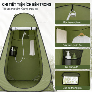 Lều Thay Đồ Tự Bung 190CM Chống Nước, Lều Tắm Di Động, Lều Vệ Sinh Cắm Trại Đa Năng, Khung Thép Bền, Kèm Túi Đựng