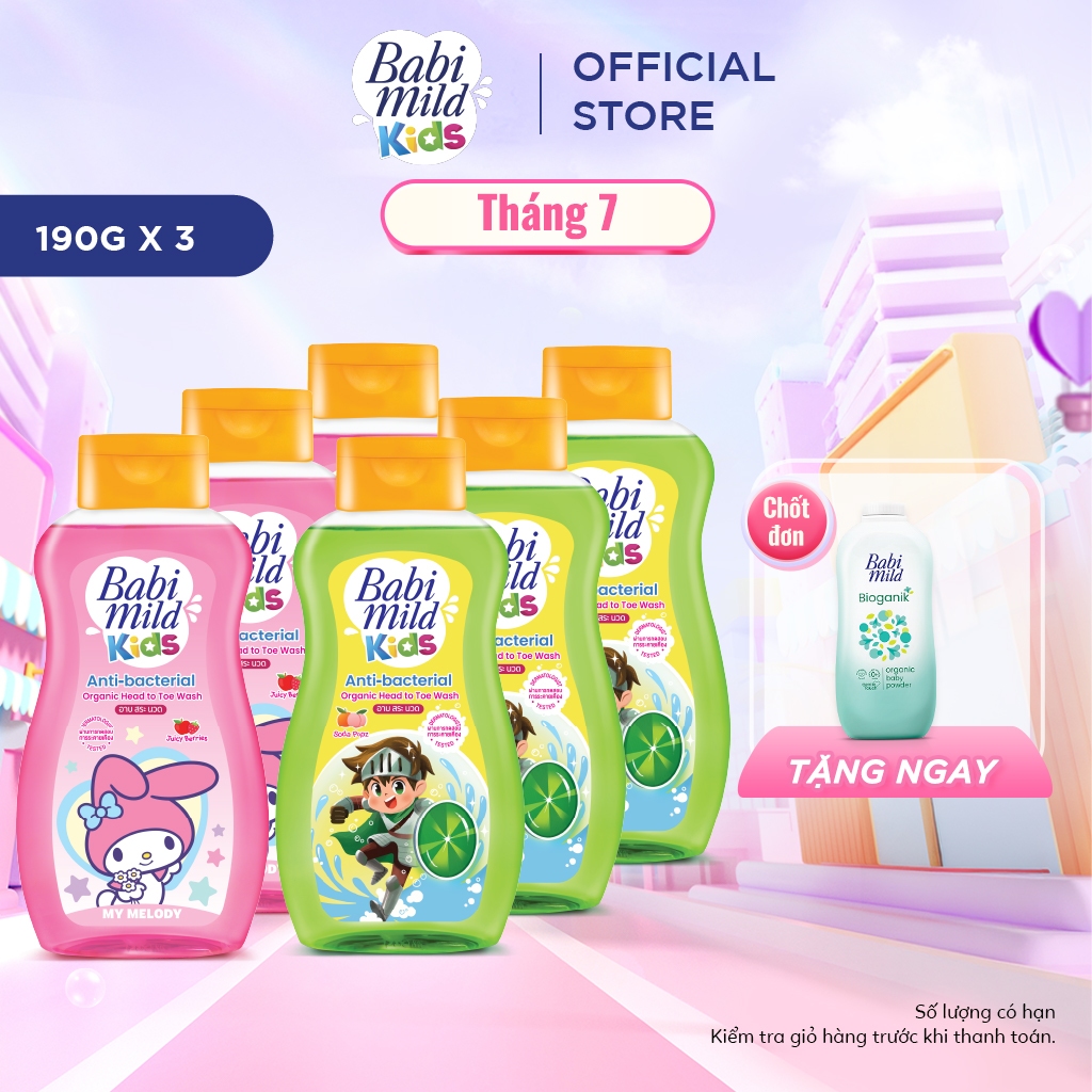 Combo 3 Sữa tắm gội toàn thân trẻ em Babi Mild Kids 190ML