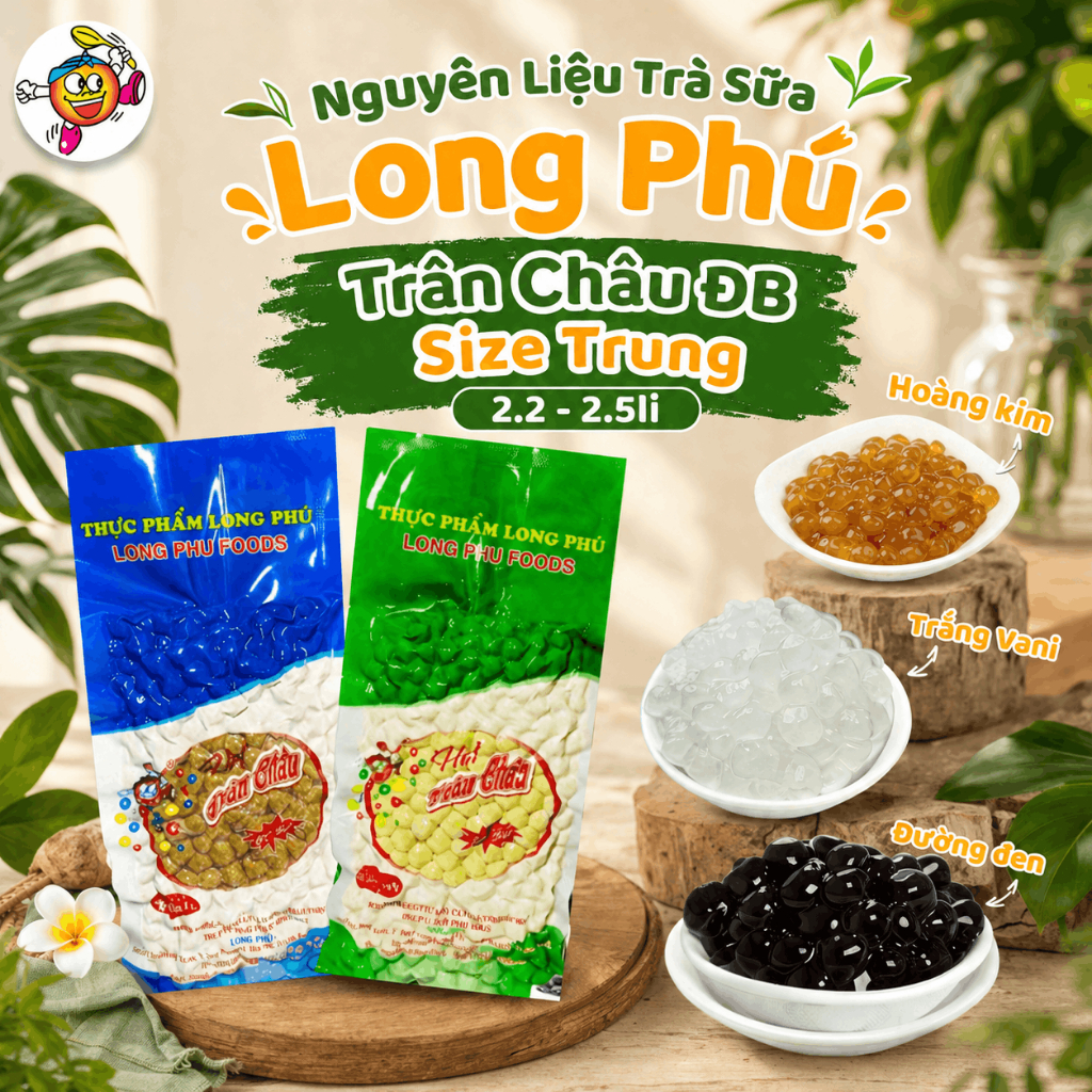 Trân Châu Đặc Biệt Size Trung Long Phú Gói 1kg Nhiều Hương Vị - Topping Nguyên Liệu Trà Sữa
