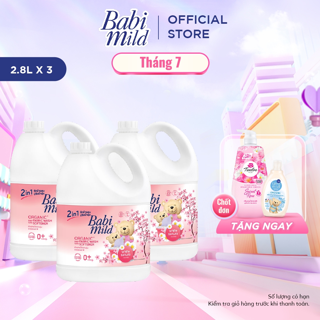 Combo 3 Nước giặt xả Babi Mild 2IN1 SAKURA 2.8Lx3