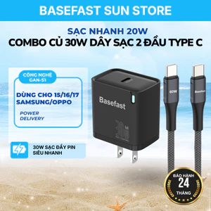 Bộ Sạc Nhanh 30W Basefast GaN Cho 15/16/17PRM Samsung/Oppo Cáp 2 Đầu Type C 1M 2M