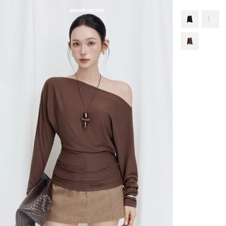[N6] Áo Thun Ôm Tay Dài Trễ Vai Lyra Top, Chất Thun Cotton Co Giãn Thoải Mái, WKI121, SOME HOW STORE