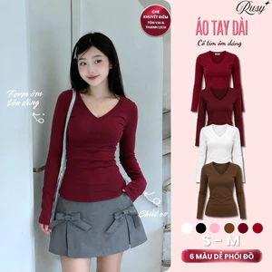 Áo Thun Nữ Tay Dài RUSY Cổ Tim Form Body Tôn Dáng Chất Thun Borip Co Giãn Mềm Mại TD15