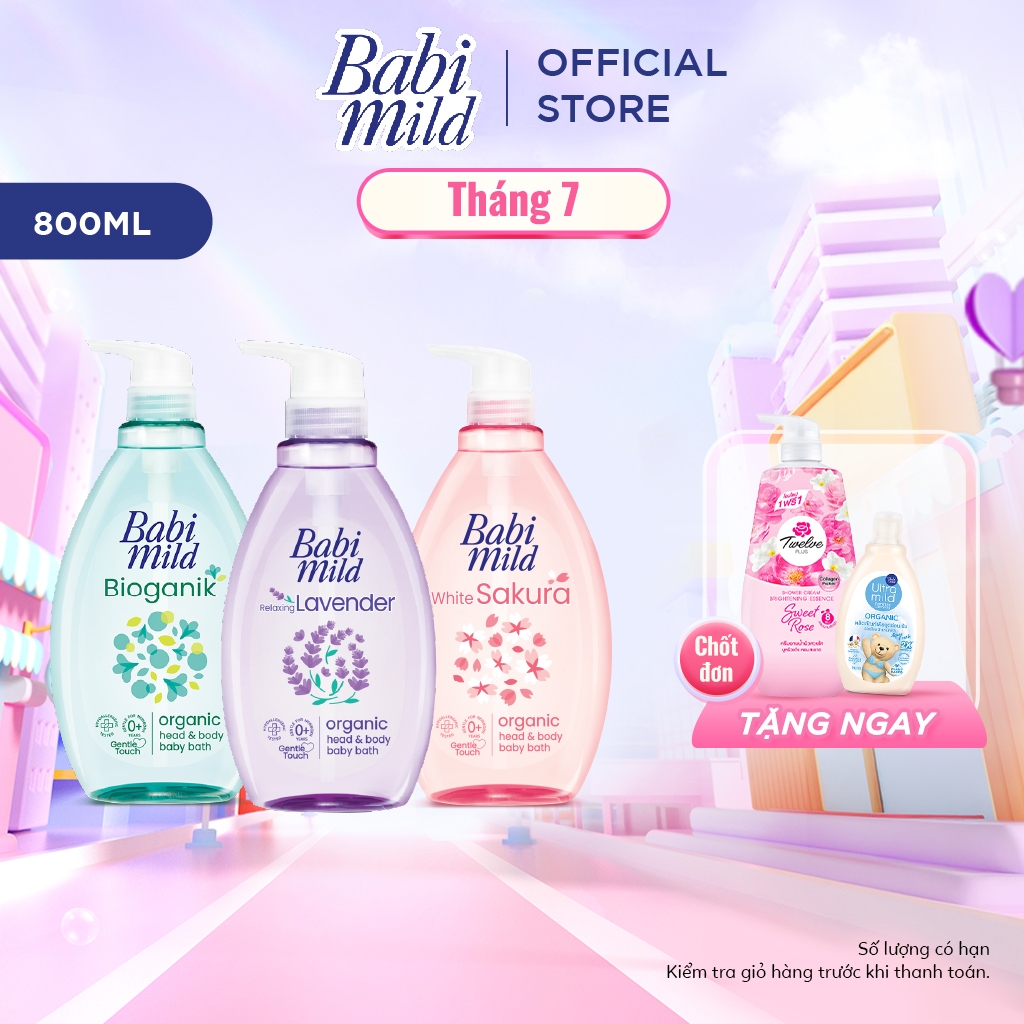 Sữa tắm gội toàn thân cho bé Babi Mild chai 800ml