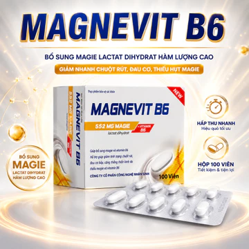 Viên Uống Magnevit B6 Bổ Sung Magie Lactad Dihydrat Hàm Lượng Cao Hấp Thu Nhanh Và Vitamin B6, Hộp 100 Viên