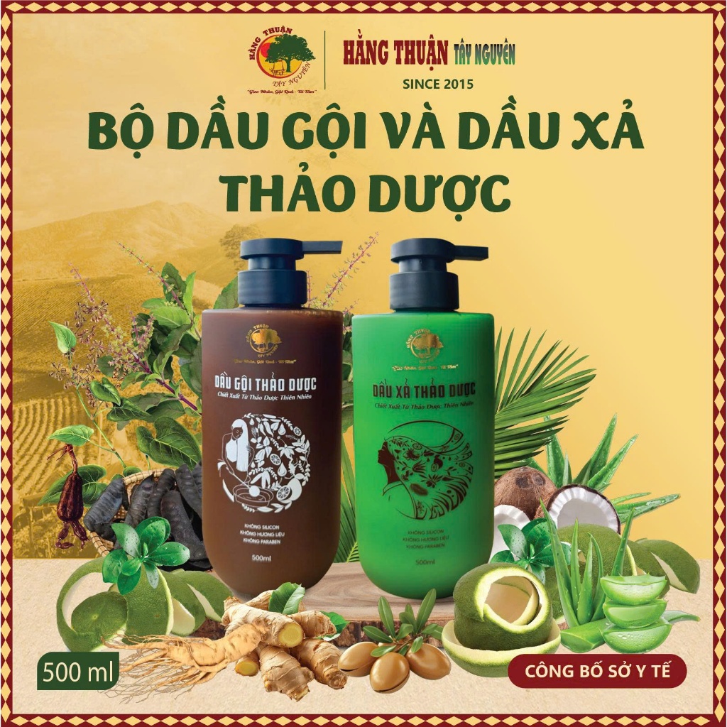 Bộ Sản Phẩm Chăm Sóc Tóc Hằng Thuận Tây Nguyên - Dầu gội, dầu xả, xịt bưởi cho Nữ