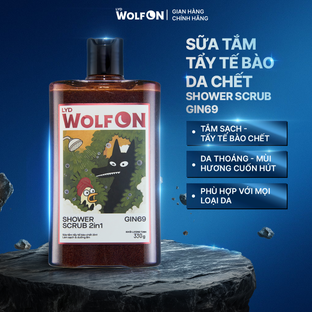 Sữa Tắm Nam Giới 2IN1 Tẩy Tế Bào Chết LYD Wolf ON Shower Scrub Gin69, Hương Nước Hoa, Sạch Sâu 330gr