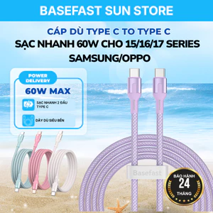 Dây Sạc Nhanh 2 Đầu TypeC Basefast 60W Cho Samsung Oppo Xiaomi, Bện Dù Cao Cấp Chống Gãy