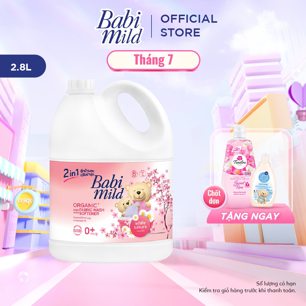 Nước Giặt Xả Cho Bé 2in1 Dịu Nhẹ Babi Mild White Sakura Bình 2800ml